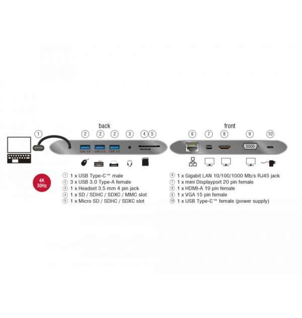 Docking Station USB Type C 3.1 4K 30 Hz grigio