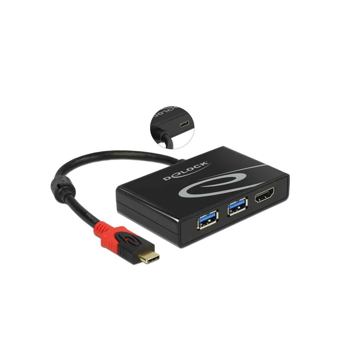 Adattatore 1 USB Type-C maschio - 2x USB 3.0 Tipo-A femmina, 1x HDMI femmina