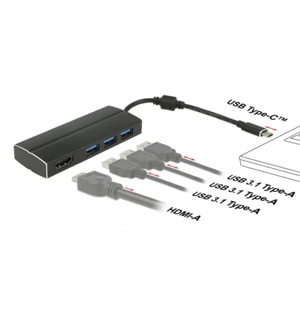 Adattatore USB Type-C - 3x USB 3.0 Tipo-A, 1x HDMI (DP Alt Mode) 4K 30 Hz