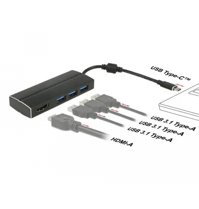 Adattatore USB Type-C - 3x USB 3.0 Tipo-A, 1x HDMI (DP Alt Mode) 4K 30 Hz