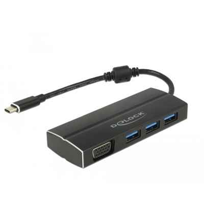 Adattatore USB Type-C - 3x USB 3.0 Tipo-A, 1x VGA (DP Alt Mode)
