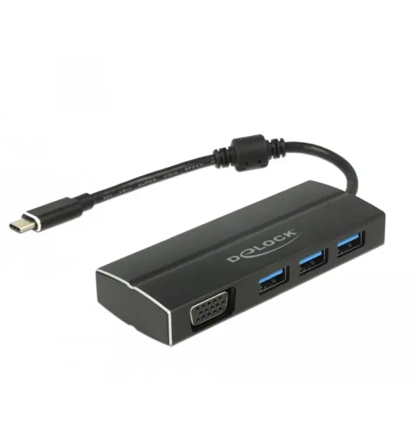 Adattatore USB Type-C - 3x USB 3.0 Tipo-A, 1x VGA (DP Alt Mode)