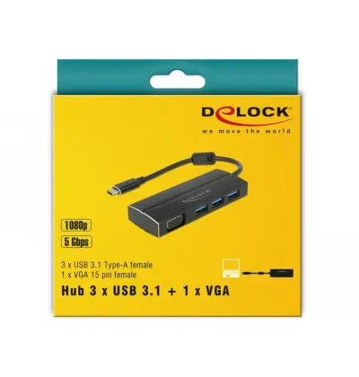 Adattatore USB Type-C - 3x USB 3.0 Tipo-A, 1x VGA (DP Alt Mode)