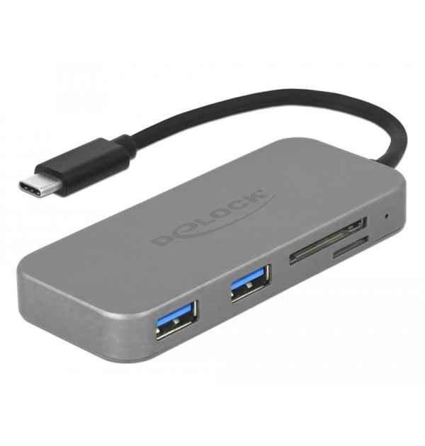 Hub USB 3.0 a 2 porte e lettore di schede a 3 slot con connessione USB Type-C