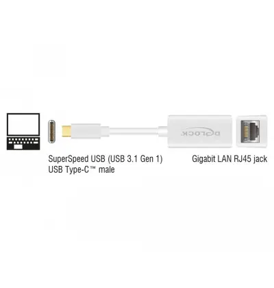 Adattatore compatto USB Type-C - 1x Gigabit LAN 10/100/1000 Mbps bianco
